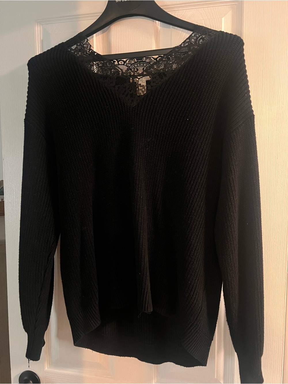 H&M Black V-Neck Sweater with Lace Trim